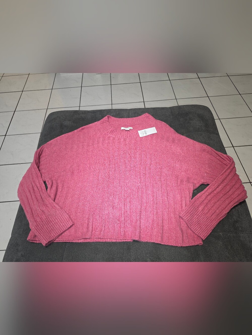 American Eagle Outfitters Pink Ribbed Crewneck Sweater
